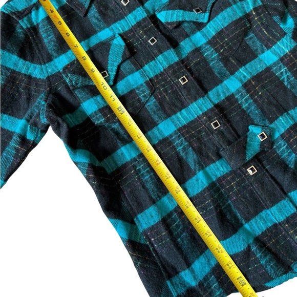 NWT HELLZ TEAL BLACK PLAID COLLARED BUTTON UP LONG SLEEVE 100% COTTON, SMALL - Picture 10 of 15